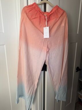 Light Coral to Sky Blue Ombre Drawstring Casual Pants